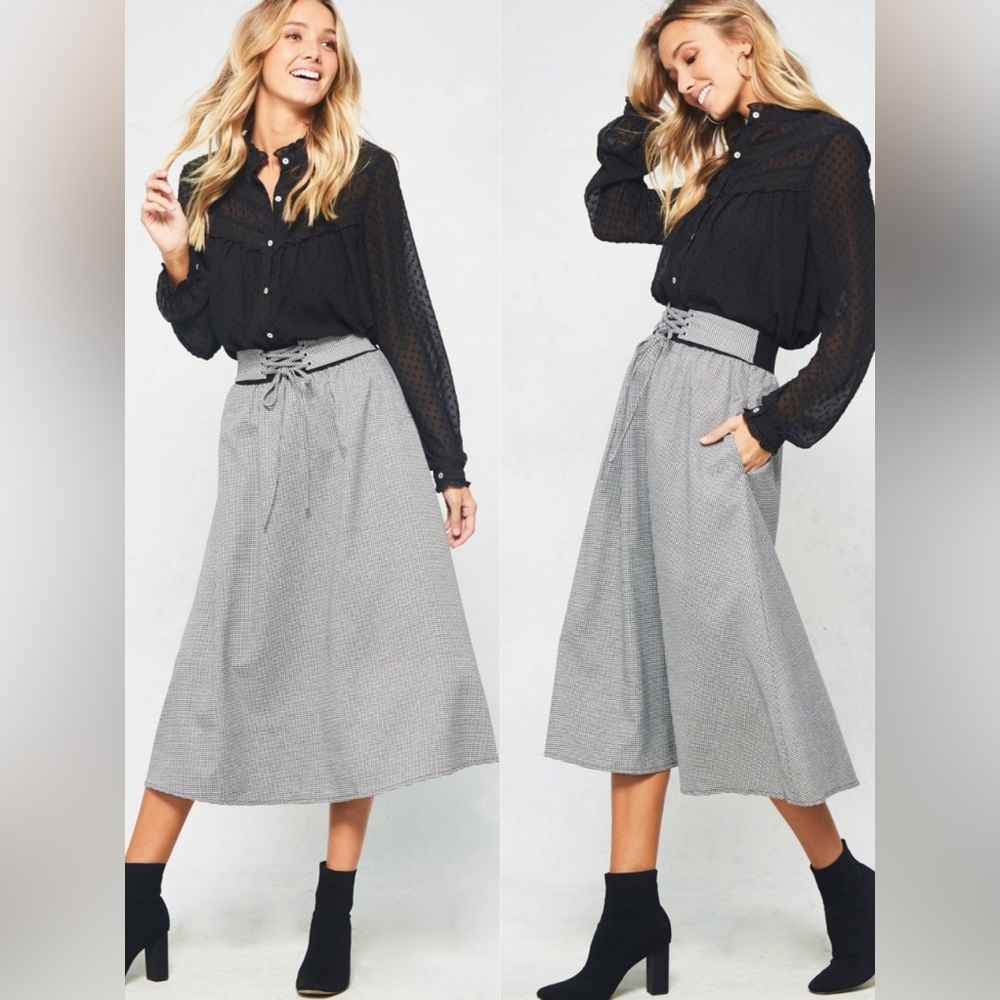 3-Pack Gingham Pattern Midi Skirt